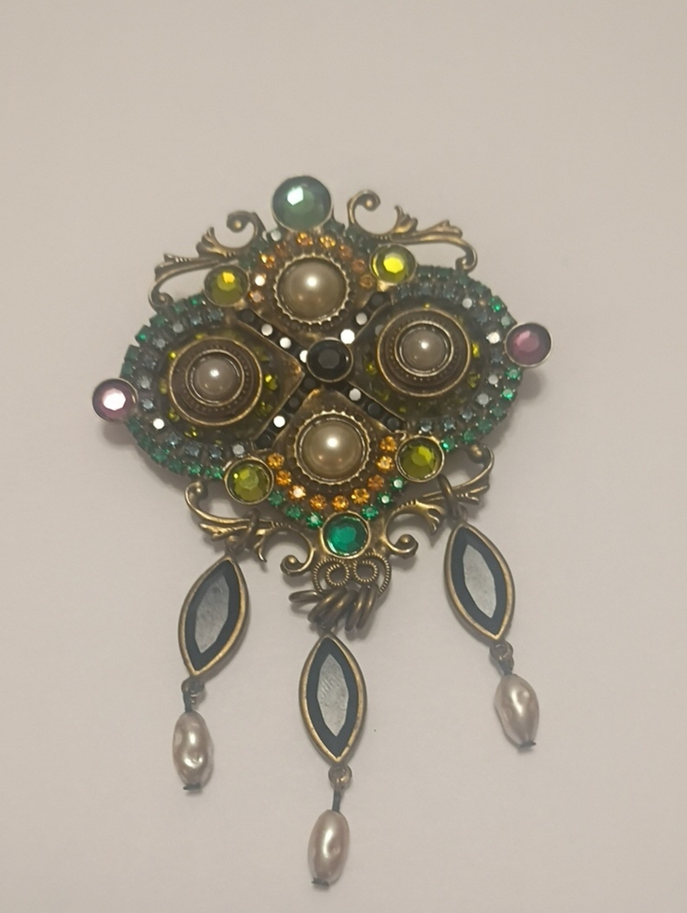 Sorrelli Rhinestone Faux Pearl Filigree Drop Brooch Chandelier Vintage Rare